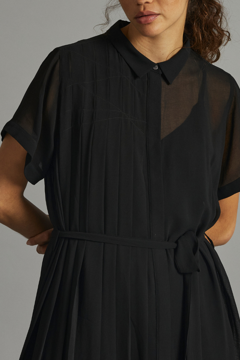Black Juno Recycled Polyester Midi Shirt Dress