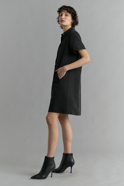 Black Aneta Lyocell Linen Shirt Dress