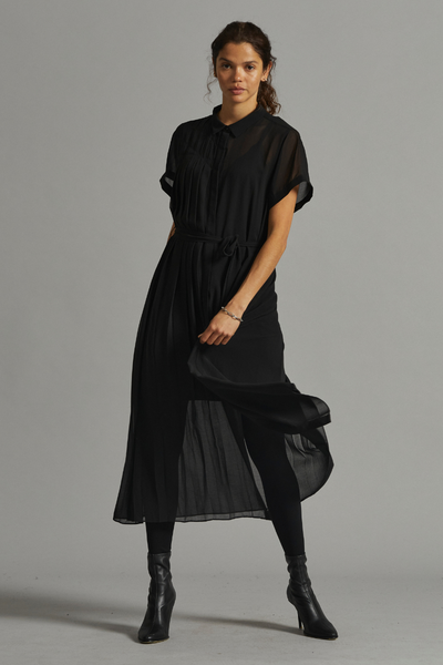 Black Juno Recycled Polyester Midi Shirt Dress