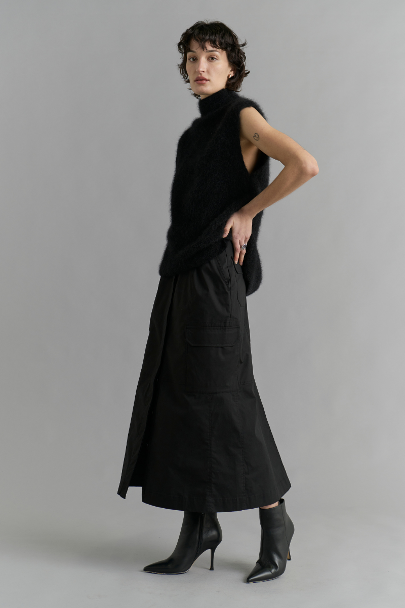 Black Neko Cotton Utility Skirt