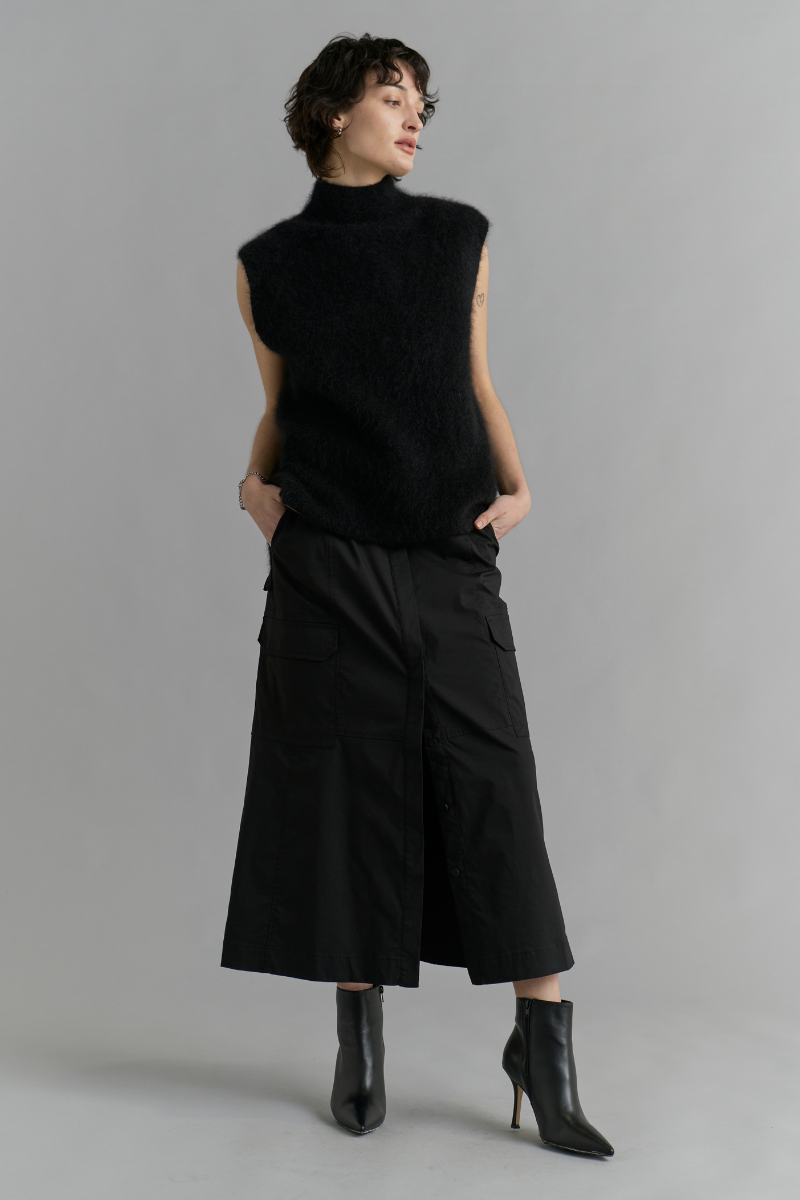 Black Neko Cotton Utility Skirt