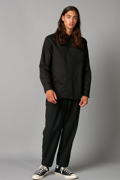 Black Kano Linen Long Sleeve Shirt