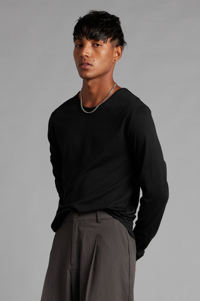 Black Aalto Bamboo Cotton Long Sleeve T-Shirt