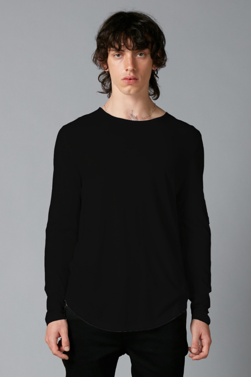 Black Aalto Bamboo Cotton Long Sleeve T-Shirt
