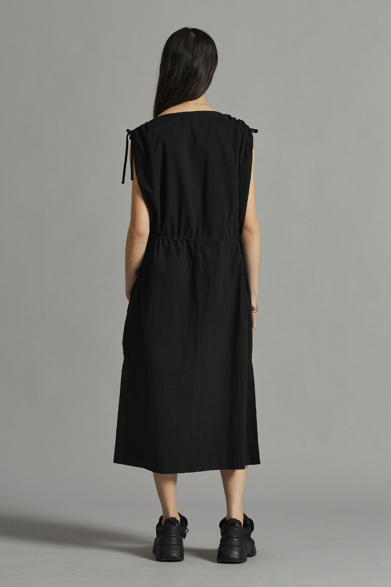Black Rika Seersucker Midi Dress