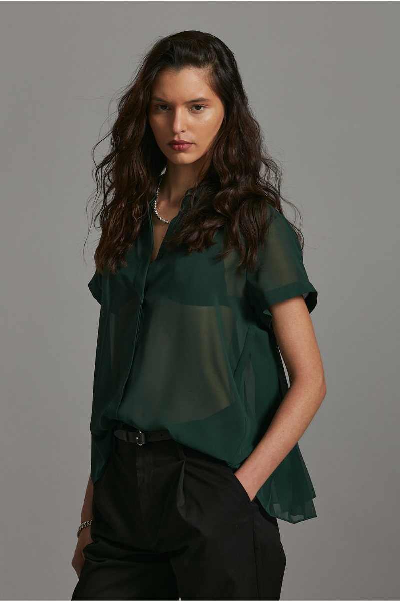 Forest Green Juno Pleated Shirt