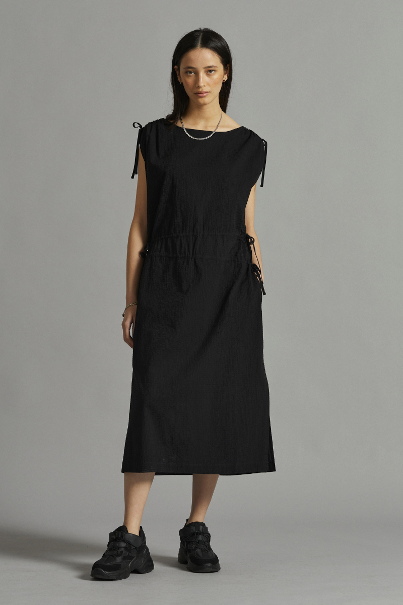 Black Rika Seersucker Midi Dress