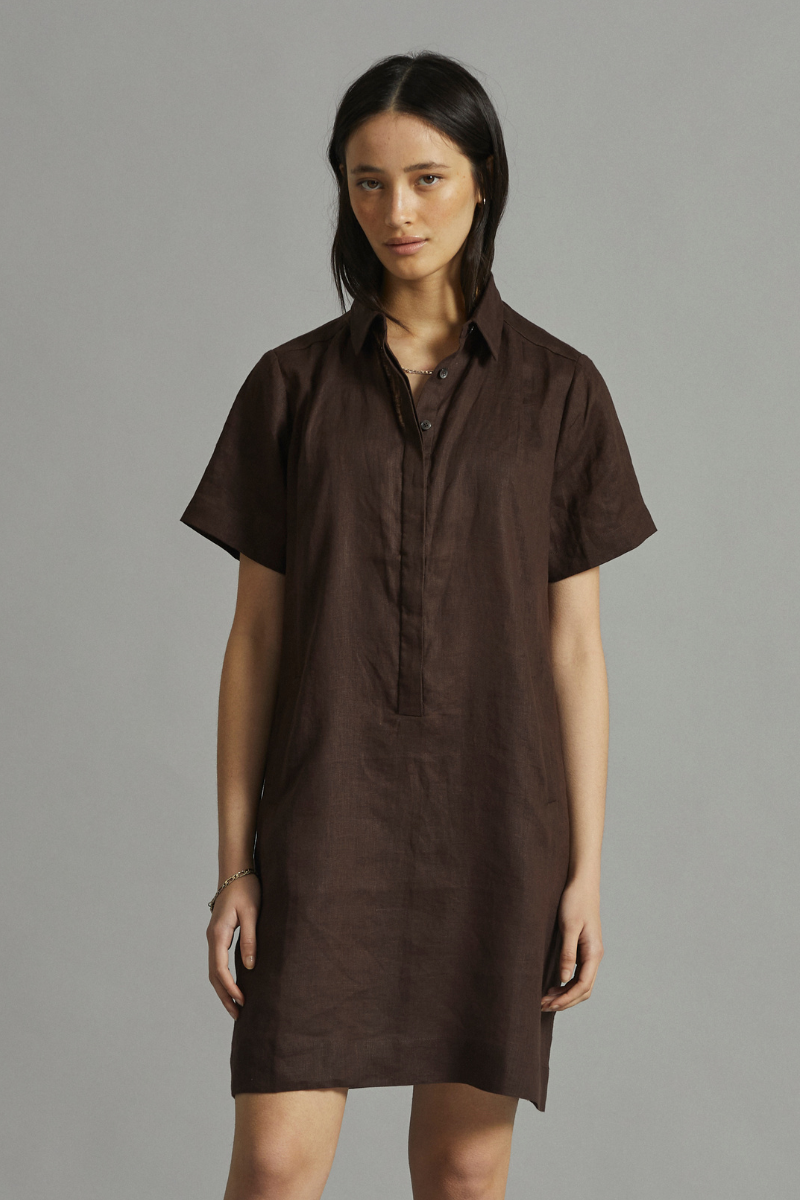 Chocolate Hisako Linen Shirt Dress