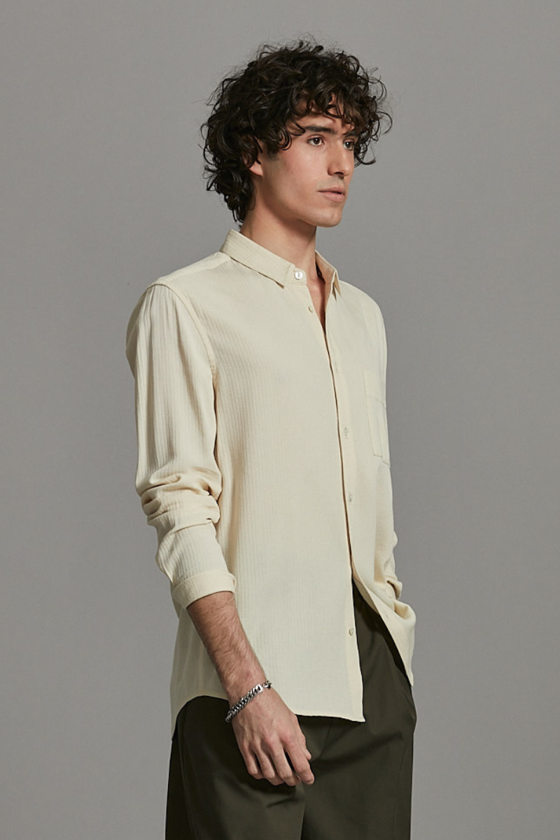 Ecru Bedford Textured Cotton Shirt