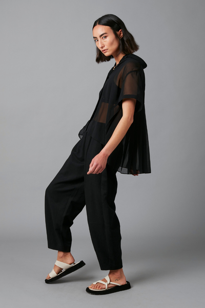 Black Juno Recycled Polyester Pleated Shirt