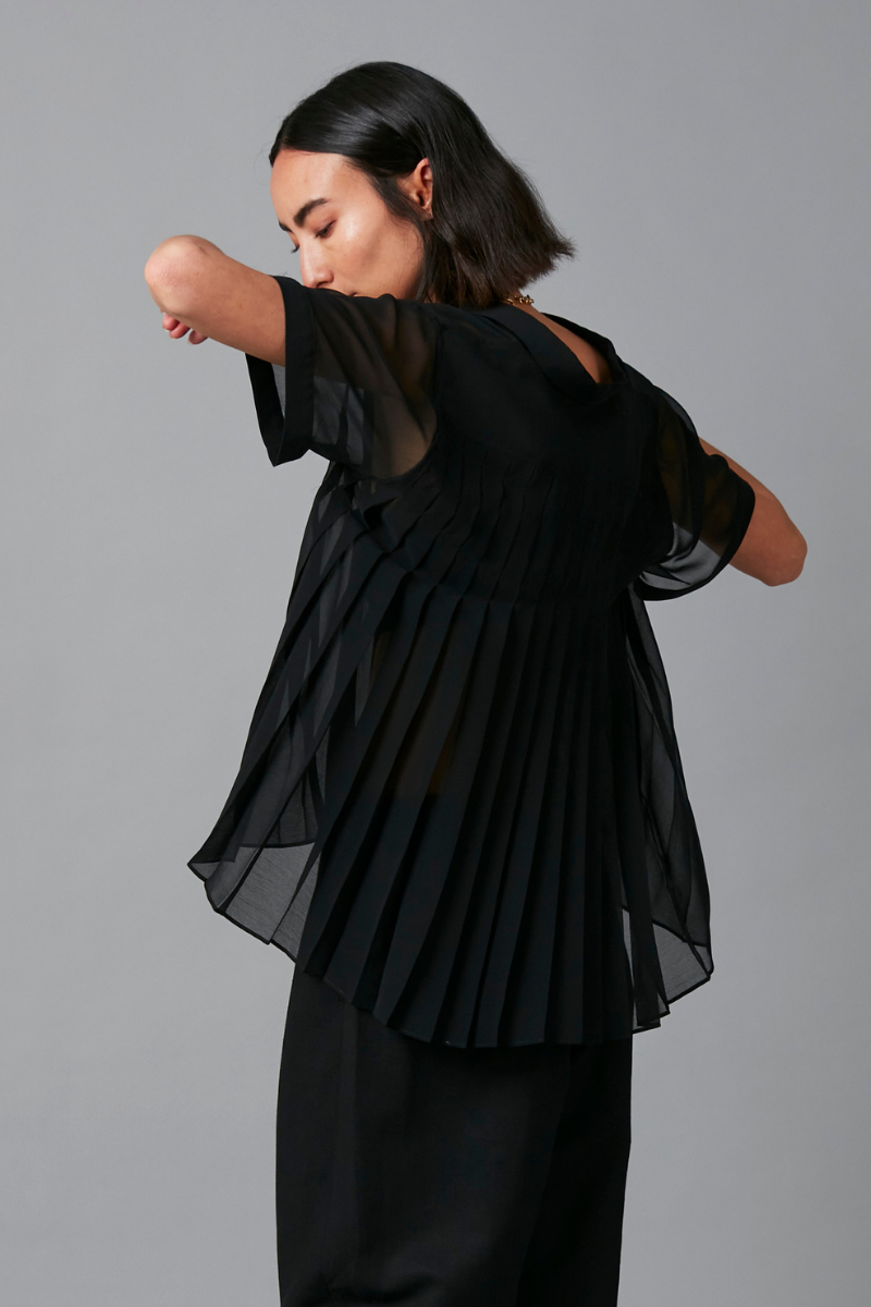 Black Juno Recycled Polyester Pleated Shirt