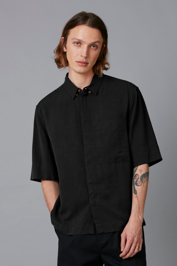 Black Mukai Relaxed Tencel Linen Shirt