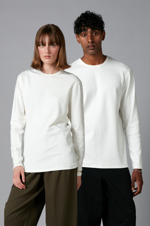 White Seek Cotton Elastane GenderU Long Sleeve T-Shirt